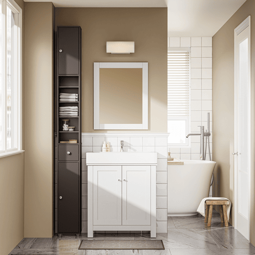 SoBuy BZR34-II-BR Coluna de casa de banho estreita - Armário de casa de banho alto, à prova de água, com prateleiras e gaveta ajustáveis - Armário que poupa espaço, MDF, castanho escuro, 20x180x20cm