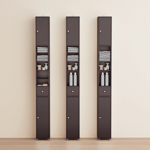 SoBuy BZR34-II-BR Coluna de casa de banho estreita - Armário de casa de banho alto, à prova de água, com prateleiras e gaveta ajustáveis - Armário que poupa espaço, MDF, castanho escuro, 20x180x20cm