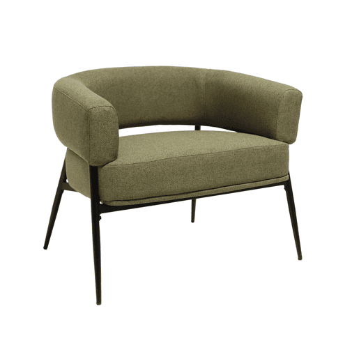 Poltrona em tecido encosto curvo base metálica, Cristo, Verde caqui, 81.5x72.5x69 cm