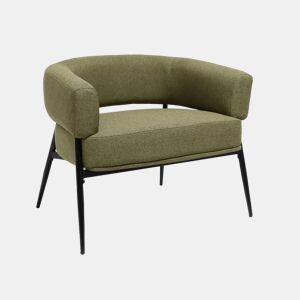 Poltrona em tecido encosto curvo base metálica, Cristo, Verde caqui, 81.5x72.5x69 cm