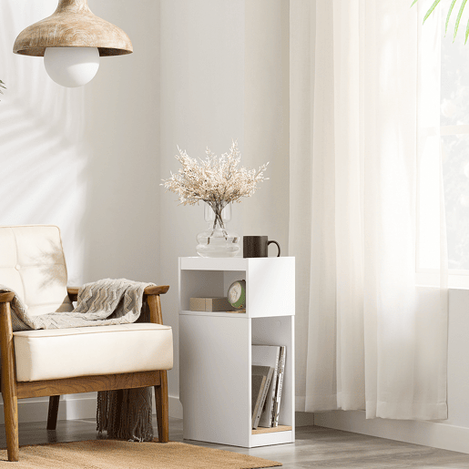 SoBuy FBT171-WN Mesa de cabeceira estreita, mesa lateral estreita com gaveta e prateleira, mesa de cabeceira moderna para quarto e sala de estar, branco, 20 x 35 x 60 cm