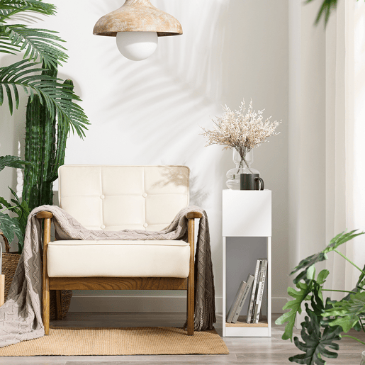 SoBuy FBT171-WN Mesa de cabeceira estreita, mesa lateral estreita com gaveta e prateleira, mesa de cabeceira moderna para quarto e sala de estar, branco, 20 x 35 x 60 cm