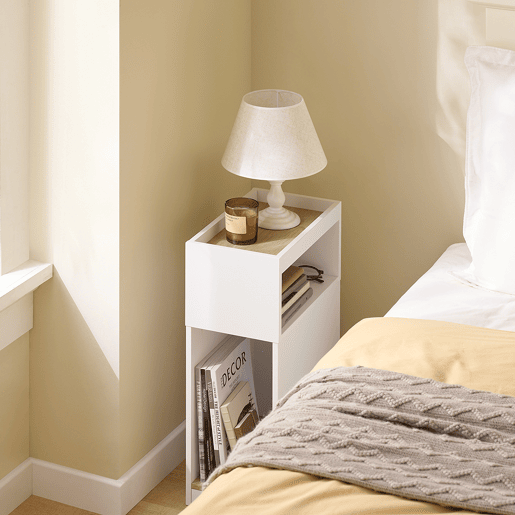 SoBuy FBT171-WN Mesa de cabeceira estreita, mesa lateral estreita com gaveta e prateleira, mesa de cabeceira moderna para quarto e sala de estar, branco, 20 x 35 x 60 cm