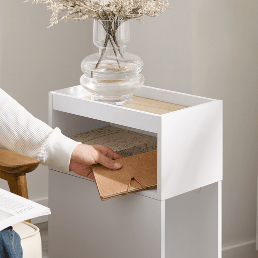 SoBuy FBT171-WN Mesa de cabeceira estreita, mesa lateral estreita com gaveta e prateleira, mesa de cabeceira moderna para quarto e sala de estar, branco, 20 x 35 x 60 cm