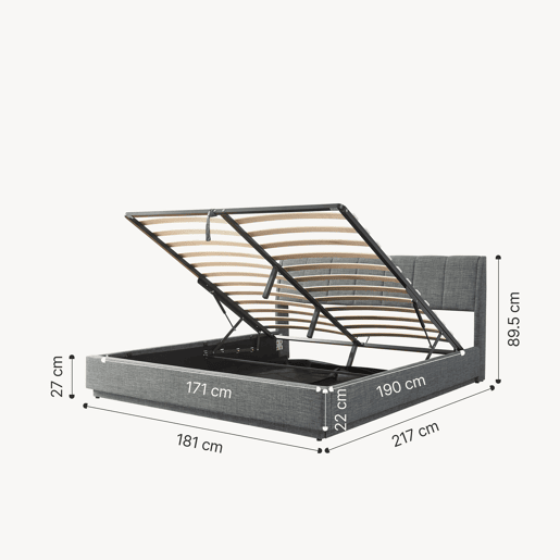Cama estofada Tröstiar LED com base de ripas dobrável 180x200cm - Antracite en.casa