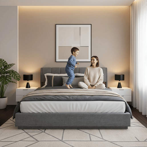 Cama estofada Tröstiar LED com base de ripas dobrável 180x200cm - Antracite en.casa