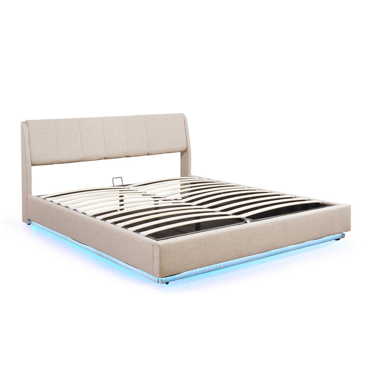 Cama tapizado LED Tröstiar con somier abatible [en.casa] 217x181
