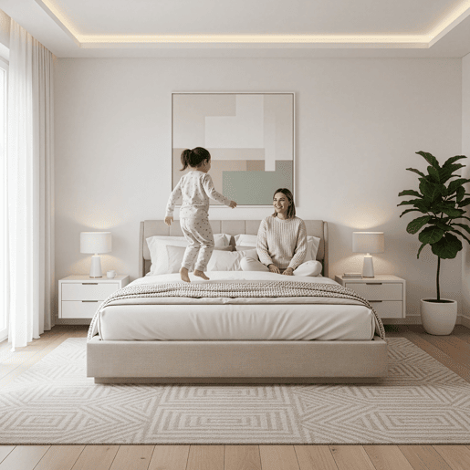 Cama estofada Tröstiar LED com base de ripas dobrável 180x200cm - Bege en.casa