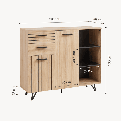 Aparador Noppen com 2 portas e 2 gavetas 100x120x38 cm Aspeto de carvalho en.casa