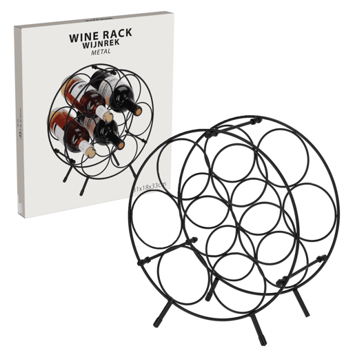 Suporte de vinho redondo em metal para 7 garrafas. Suporte de vinho redondo em metal para 7 garrafas.