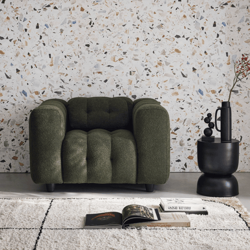 Poltrona em tecido boucle texturado, 1 lugar, Leon boucle, Caqui, 110x99x68 cm