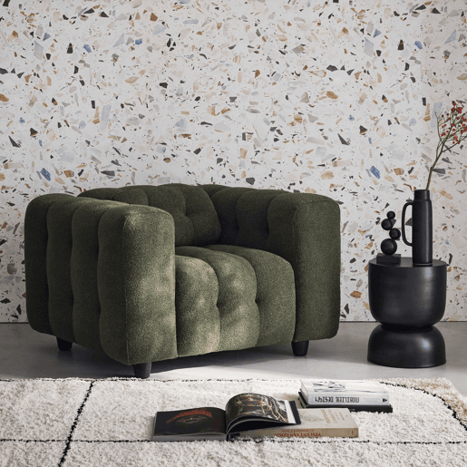 Poltrona em tecido boucle texturado, 1 lugar, Leon boucle, Caqui, 110x99x68 cm