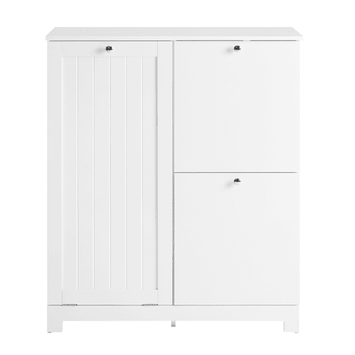 SoBuy BZR213-W Armário de casa de banho Coluna de casa de banho estreita 78x38x90cm com 1 cesto grande integrado e 2 cestos de tecido amovíveis - Armário móvel que poupa espaço