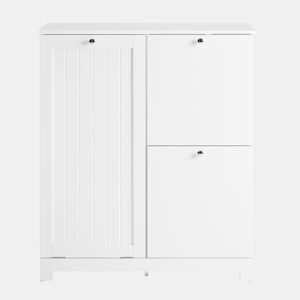 SoBuy BZR213-W Armário de casa de banho Coluna de casa de banho estreita 78x38x90cm com 1 cesto grande integrado e 2 cestos de tecido amovíveis - Armário móvel que poupa espaço