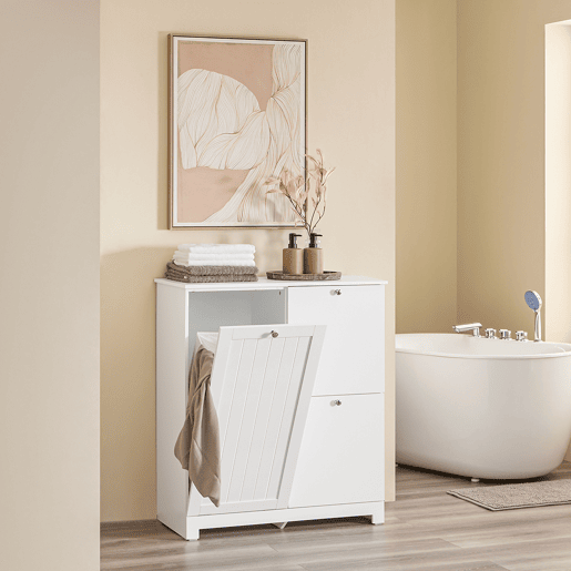 SoBuy BZR213-W Armário de casa de banho Coluna de casa de banho estreita 78x38x90cm com 1 cesto grande integrado e 2 cestos de tecido amovíveis - Armário móvel que poupa espaço
