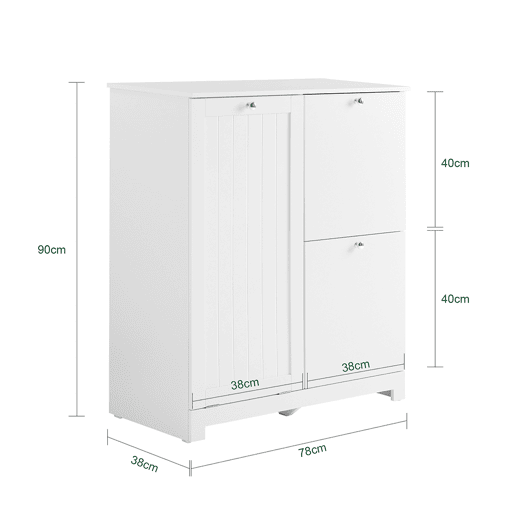 SoBuy BZR213-W Armário de casa de banho Coluna de casa de banho estreita 78x38x90cm com 1 cesto grande integrado e 2 cestos de tecido amovíveis - Armário móvel que poupa espaço