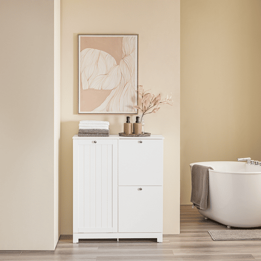 SoBuy BZR213-W Armário de casa de banho Coluna de casa de banho estreita 78x38x90cm com 1 cesto grande integrado e 2 cestos de tecido amovíveis - Armário móvel que poupa espaço