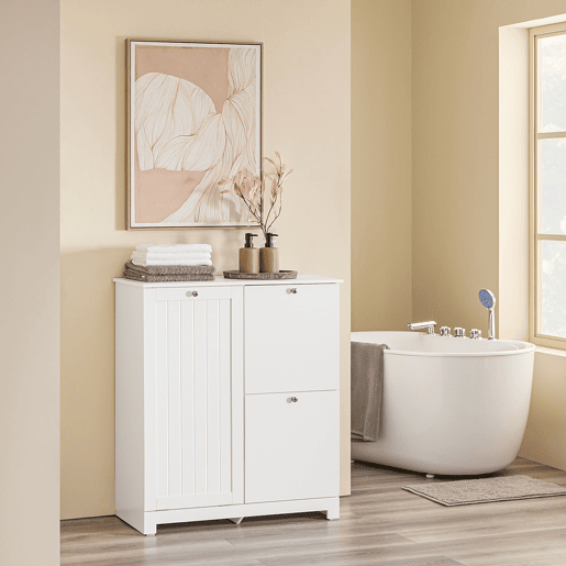 SoBuy BZR213-W Armário de casa de banho Coluna de casa de banho estreita 78x38x90cm com 1 cesto grande integrado e 2 cestos de tecido amovíveis - Armário móvel que poupa espaço