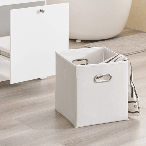 SoBuy BZR213-W Armário de casa de banho Coluna de casa de banho estreita 78x38x90cm com 1 cesto grande integrado e 2 cestos de tecido amovíveis - Armário móvel que poupa espaço
