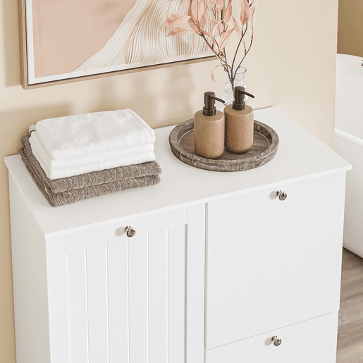 SoBuy BZR213-W Armário de casa de banho Coluna de casa de banho estreita 78x38x90cm com 1 cesto grande integrado e 2 cestos de tecido amovíveis - Armário móvel que poupa espaço