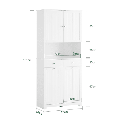Armário de casa de banho estreito com 2 cestos de roupa suja e 2 gavetas BZR215-W