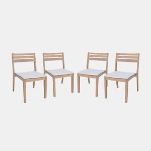 Cadeiras de jardim em madeira de acácia, set de 4, Merina, Beige, 52x55x81 cm