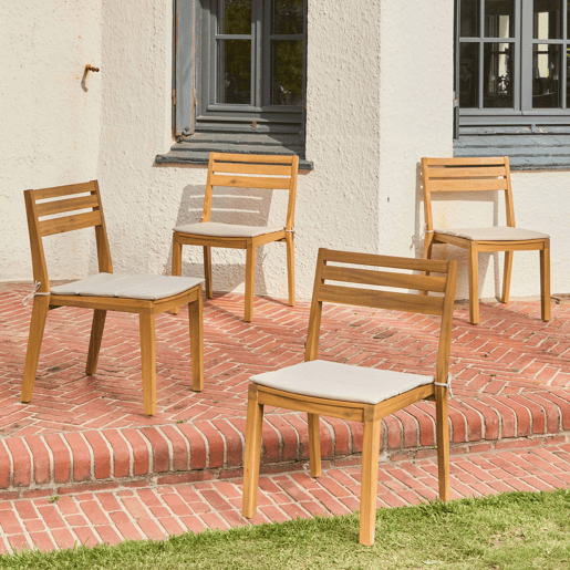 Cadeiras de jardim em madeira de acácia, set de 4, Merina, Beige, 52x55x81 cm