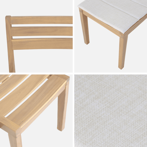 Cadeiras de jardim em madeira de acácia, set de 4, Merina, Beige, 52x55x81 cm