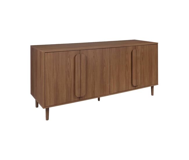 Aparador vintage con efecto madera y 4 puertas, 160cm, juliana, nogal, 160x45x75 cm
