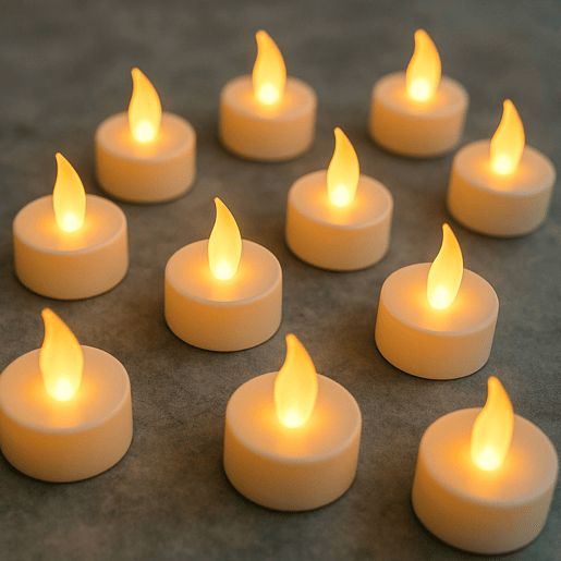 Conjunto de 24 velas de LED com efeito de cintilação e bateria incluída.