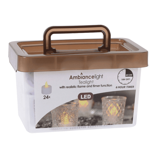 Conjunto de 24 velas de LED com efeito de cintilação e bateria incluída.