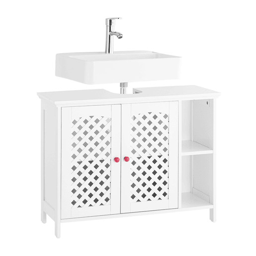 SoBuy BZR210-W Armário de lavatório de casa de banho com 2 portas e prateleira aberta - MDF E1 Armário de lavatório de casa de banho, prateleira ajustável, capacidade para 42 kg - Mobiliário que poupa espaço 80x31,5x60,5cm