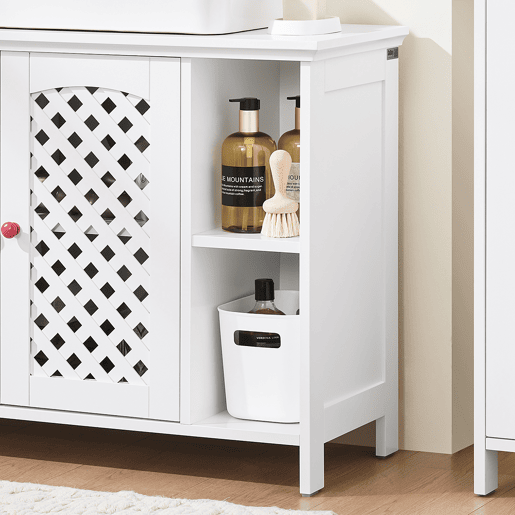 SoBuy BZR210-W Armário de lavatório de casa de banho com 2 portas e prateleira aberta - MDF E1 Armário de lavatório de casa de banho, prateleira ajustável, capacidade para 42 kg - Mobiliário que poupa espaço 80x31,5x60,5cm