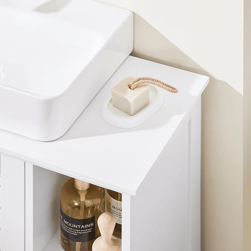 SoBuy BZR210-W Armário de lavatório de casa de banho com 2 portas e prateleira aberta - MDF E1 Armário de lavatório de casa de banho, prateleira ajustável, capacidade para 42 kg - Mobiliário que poupa espaço 80x31,5x60,5cm
