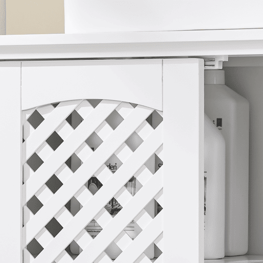 SoBuy BZR210-W Armário de lavatório de casa de banho com 2 portas e prateleira aberta - MDF E1 Armário de lavatório de casa de banho, prateleira ajustável, capacidade para 42 kg - Mobiliário que poupa espaço 80x31,5x60,5cm