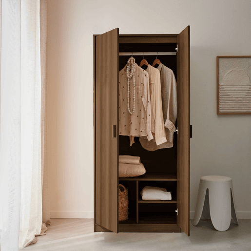 Quarto de vestir, roupeiro de duas portas, Linear, Madeira de nogueira, 80x48x180 cm