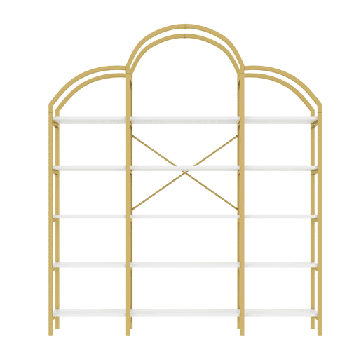 Estante 170x26x190 cm - Estilo simples, estrutura em aço e MDF, 5 níveis, formato de nuvem, dourado e branco