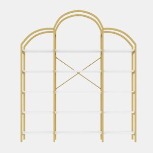 Estante 170x26x190 cm - Estilo simples, estrutura em aço e MDF, 5 níveis, formato de nuvem, dourado e branco