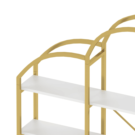 Estante 170x26x190 cm - Estilo simples, estrutura em aço e MDF, 5 níveis, formato de nuvem, dourado e branco