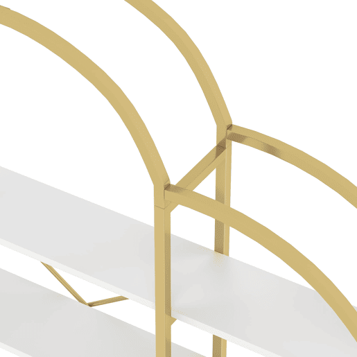 Estante 170x26x190 cm - Estilo simples, estrutura em aço e MDF, 5 níveis, formato de nuvem, dourado e branco