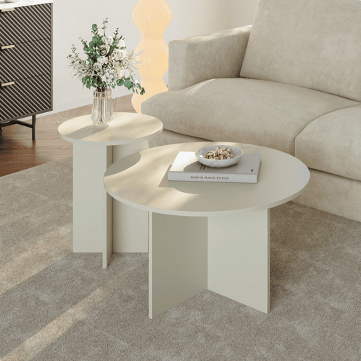 Conjunto de 2 mesas de apoio Verummetka redondas Ø72x41 cm Cor de areia en.casa