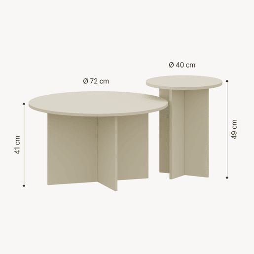 Conjunto de 2 mesas de apoio Verummetka redondas Ø72x41 cm Cor de areia en.casa
