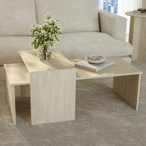 Conjunto de 2 mesas de centro Sotapim rectangulares Travertino en.casa