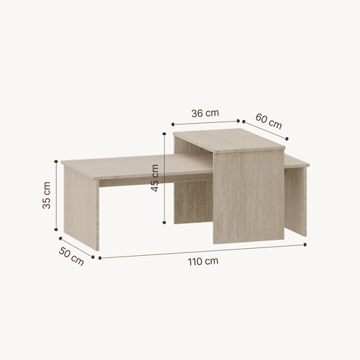 Conjunto de 2 mesas de centro Sotapim rectangulares Travertino en.casa