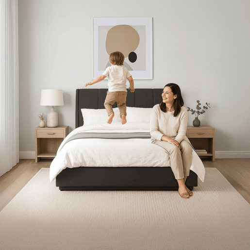 Cama estofada Tröstiar LED com base de ripas dobrável 140x200cm - Preto en.casa
