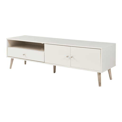 Armário para televisão Hallevil com gaveta e 2 portas 150x39x45 cm Branco en.casa