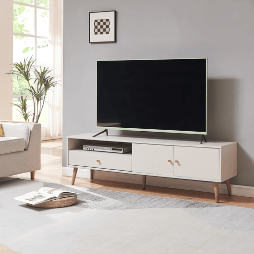 Armário para televisão Hallevil com gaveta e 2 portas 150x39x45 cm Branco en.casa