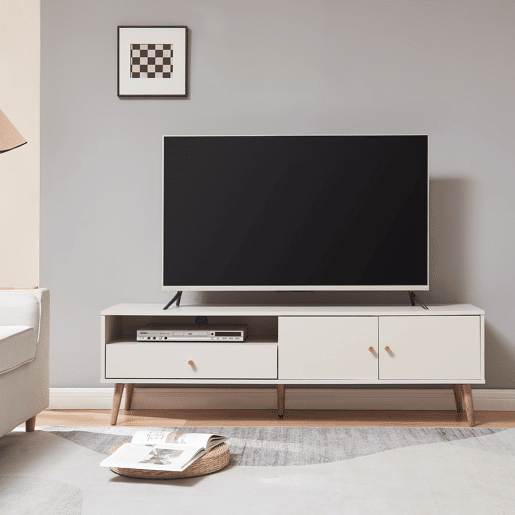 Armário para televisão Hallevil com gaveta e 2 portas 150x39x45 cm Branco en.casa