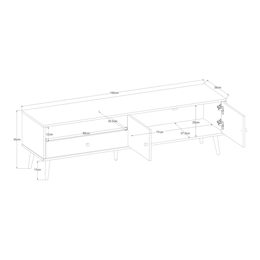 Armário para televisão Hallevil com gaveta e 2 portas 150x39x45 cm Branco en.casa