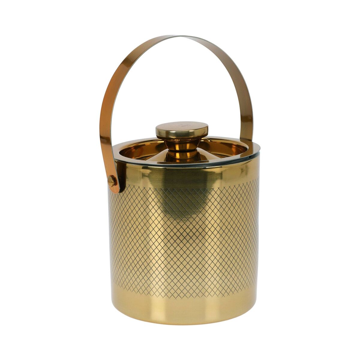 Cubitera de acero inoxidable con tapa y pinzas en diseño dorado con acabado brillante ø15x18,5cm